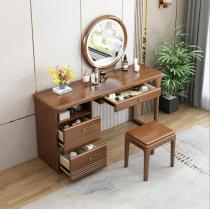 现代简约梳妆台胡桃木实木化妆台卧室中式小户型化妆桌带镜梳妆凳