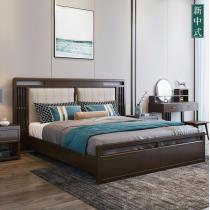 新中式实木床1.8米 轻奢软包软靠双人婚床1.5M实木单人床