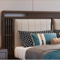新中式实木床1.8米 轻奢软包软靠双人婚床1.5M实木单人床