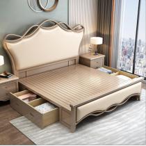 美式轻奢床实木床1.8米双人床软靠婚床主卧香槟金现代简约公主床