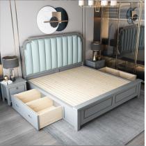 美式实木床轻奢主卧双人床1.5简约现代1.8米欧式橡木储物软包婚床