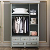 实木衣柜现代简约木质轻奢衣柜描金四门灰色卧室套房柜子美式衣柜