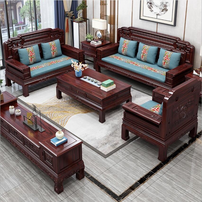 全实木沙发组合冬夏两用客厅中式沙发花梨木明清古典家具红木沙发