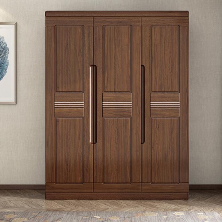 胡桃木实木衣柜现代简约出租房家用卧室衣橱经济型全实木衣柜家具