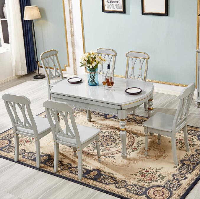 轻奢美式全实木圆桌1.38伸缩餐桌现代简约实木餐桌椅组合