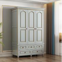 实木衣柜现代简约木质轻奢衣柜描金四门灰色卧室套房柜子美式衣柜