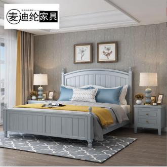 现代简约美式双人床1.5米1.8米实木床橡胶木高箱储物床主卧室婚床