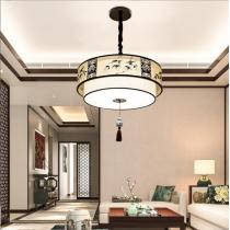 新中式LED吸顶吊灯圆形客厅灯饰简约中国风餐厅玄关布艺灯具