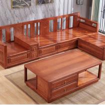新中式实木沙发两用红木家具转角客厅沙发组合新中式储物红木沙发