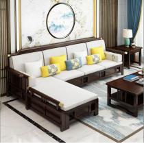新中式沙发小户型实木家具客厅科技布沙发组合转角禅意实木沙发