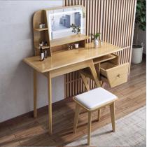 北欧实木梳妆台多功能一体收纳柜简约网红风原木化妆桌