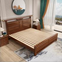 新中式胡桃木实木床1.5米/1.8米双人床卧室家具高箱储物床
