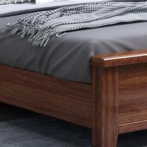 麦迪纶胡桃木现代简约实木床1.5米1.8米双人床主卧室家具