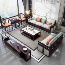 新中式现代实木储物沙发橡胶木1+2+3组合沙发客厅转角贵妃沙发
