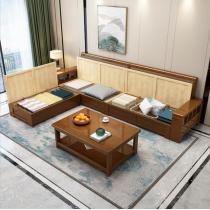 中式实木沙发 组合客厅现代可储物高箱冬夏两用布艺沙发
