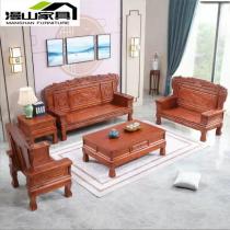 全实木123沙发组合 客厅家具新古典经济型雕花仿古中式组装木沙发