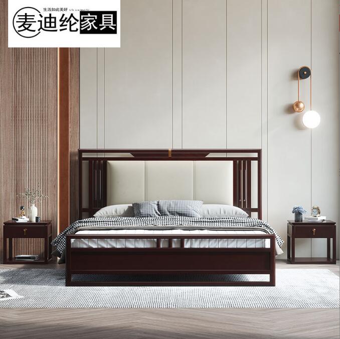 新中式1.8米高箱储物床简约双人床 1.5米气压组合实木婚床...