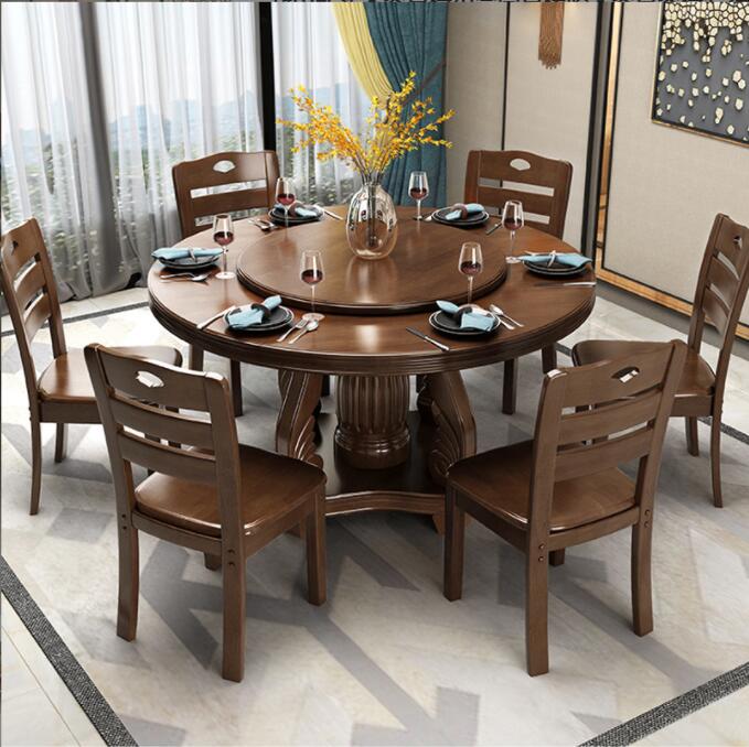 新中式实木餐桌椅组合圆桌橡胶木餐桌餐椅