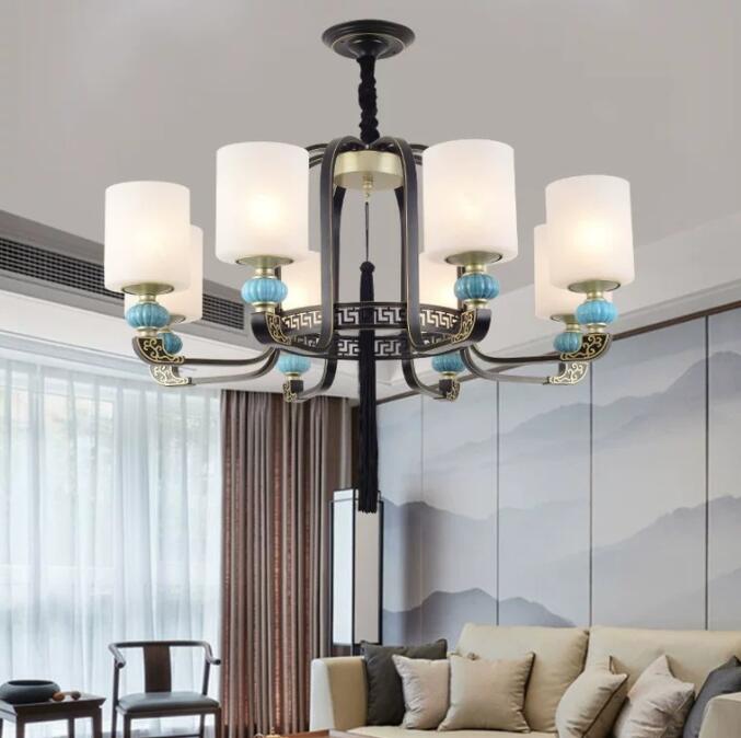 新中式陶瓷客厅吊灯创意简约中国风酒店别墅餐厅卧室灯具灯饰