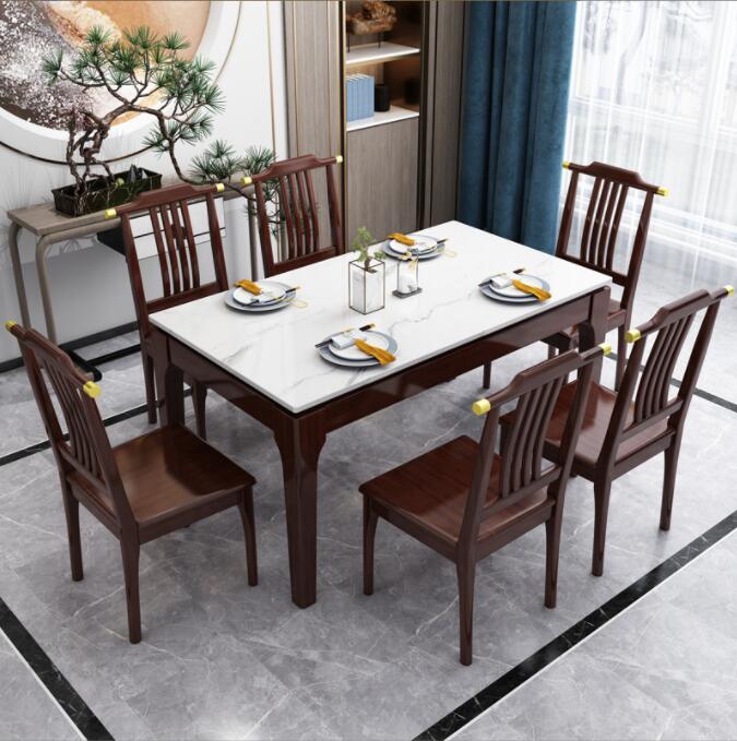 轻奢岩板餐桌椅组合原木家具餐厅吃饭桌子家用方桌大理石实木餐桌