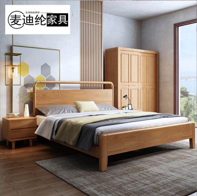 北欧实木床现代简约日式1.5米1.8m双人床高箱储物床小户型...