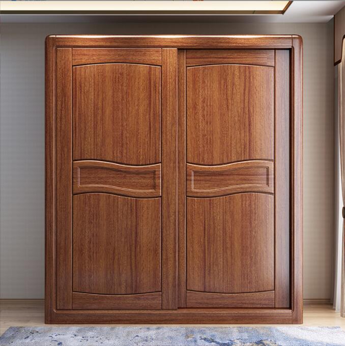麦迪纶 现代简约实木衣柜两门推拉门奥古曼胡桃木衣柜卧室家具