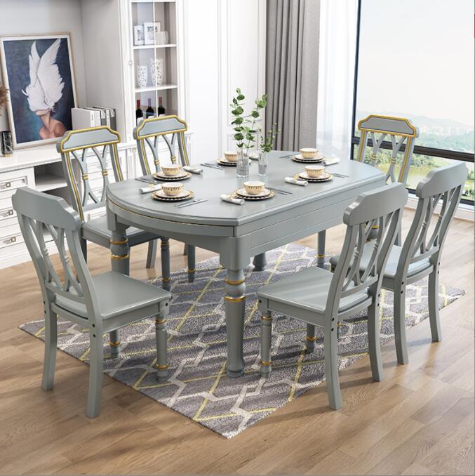 美式可伸缩实木跳台餐桌小户型折叠餐桌椅组合圆桌饭桌子
