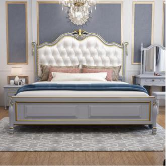 麦迪纶美式实木床1.5米1.8米双人床橡胶木主卧婚床皮艺软包大床