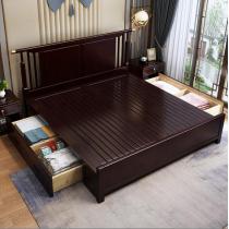 新中式全实木床1.2m 1.5米大户型主卧双人床经济型 1.8米储物婚床