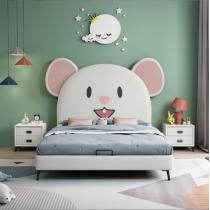 儿童床可爱卡通兔年1.5米男孩女孩科技布实木床1.35m粉色兔子公主
