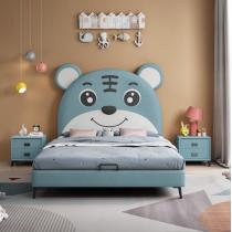 儿童床可爱卡通兔年1.5米男孩女孩科技布实木床1.35m粉色兔子公主
