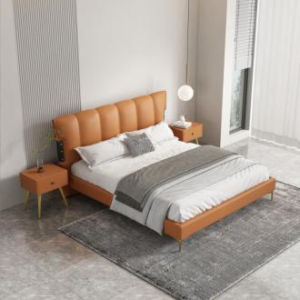 现代轻奢主卧皮床1.8米婚床卧室实木床1.5米软靠皮床个性简约软床
