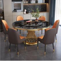 轻奢岩板餐桌椅组合圆桌现代简约酒店家用圆形小户型转盘意式饭桌