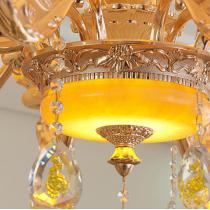 天然黄龙真玉石吊灯奢华别墅复式楼欧式客厅餐厅灯LED水晶蜡烛灯