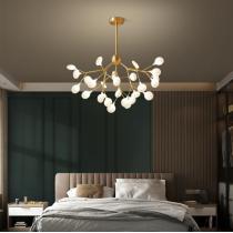 北欧全铜客厅吊灯现代简约个性创意枝形吊灯主卧室艺术萤火虫灯具