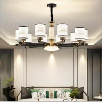 新中式全铜吊灯简约客厅灯餐厅高端现代大气卧室灯中国风玉石灯具