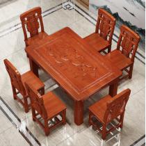 中式全实木餐桌家用大小户型长方形餐桌仿古雕花非红木西餐桌饭桌