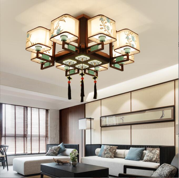 新中式吸顶灯客厅灯简约餐厅卧室吸顶灯布艺LED方形圆形灯具