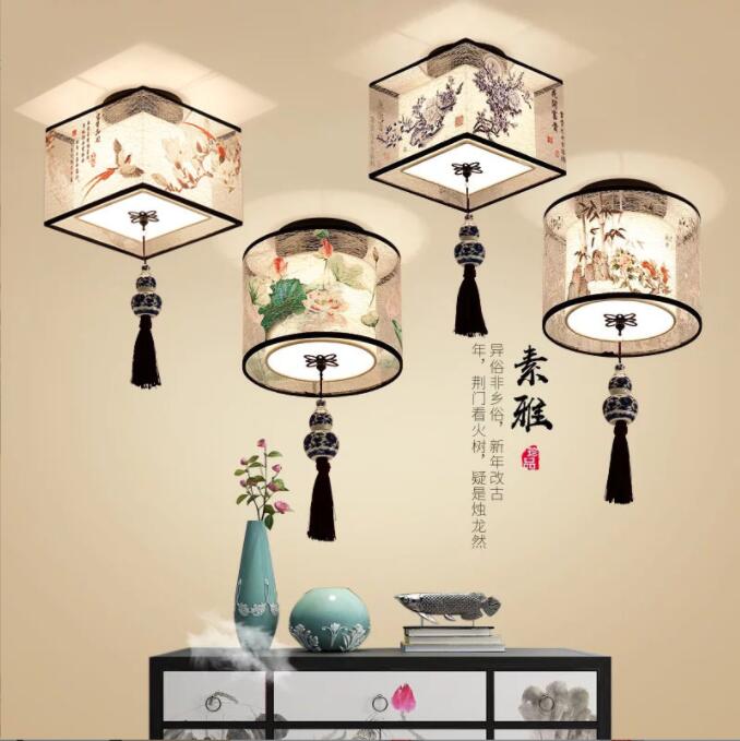 现代新中式过道灯走廊吸顶灯简约创意玄关阳台灯LED陶瓷带穗灯具