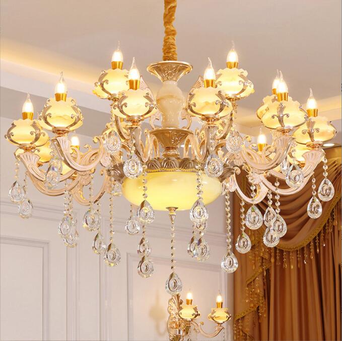 欧式客厅水晶吊灯简约家居温馨餐厅卧室灯LED锌合金玉石灯具