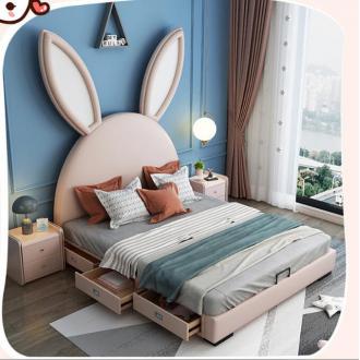 儿童床公主床少女心网红兔子床1.2米儿童家实木具床+床垫床头柜