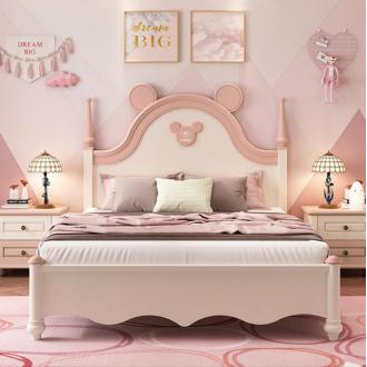儿童床女孩粉色公主床单人床现代简约床儿童配套家具