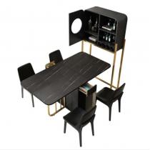 北欧轻奢岩板折叠餐桌椅家用小户型伸缩餐桌吧台酒柜一体