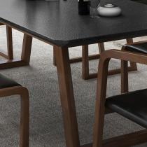 润阳火烧石简约餐桌椅组合型全实木北欧现代长方形大理石岩板餐桌