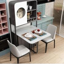 现代简约岩板可折叠饭桌储物隐形餐边柜家用小户型岩板餐桌椅组合