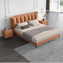 现代轻奢主卧皮床 1.8米双人简约皮床1.5米卧室软靠床橙色高脚床