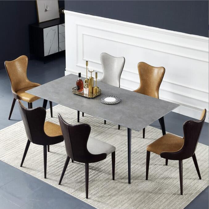 餐桌 简约北欧火烧石餐桌椅组合岩板台面家用吃饭桌