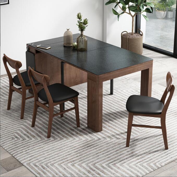 北欧折叠餐桌餐椅边柜组合一体型实木可伸缩省空间饭桌子家用