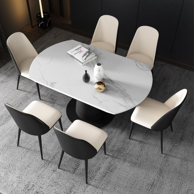 北欧 简约岩板餐桌组合可伸缩家用大理石餐桌椅套装