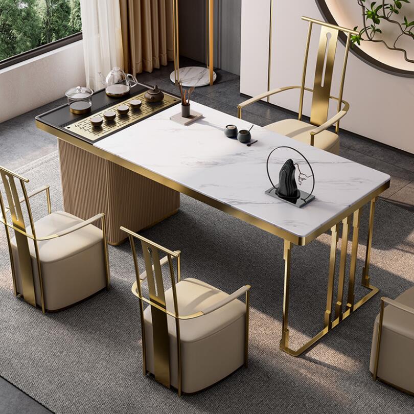 轻奢岩板茶桌椅组合客厅茶几现代高档家用茶台简约办公室书桌一体
